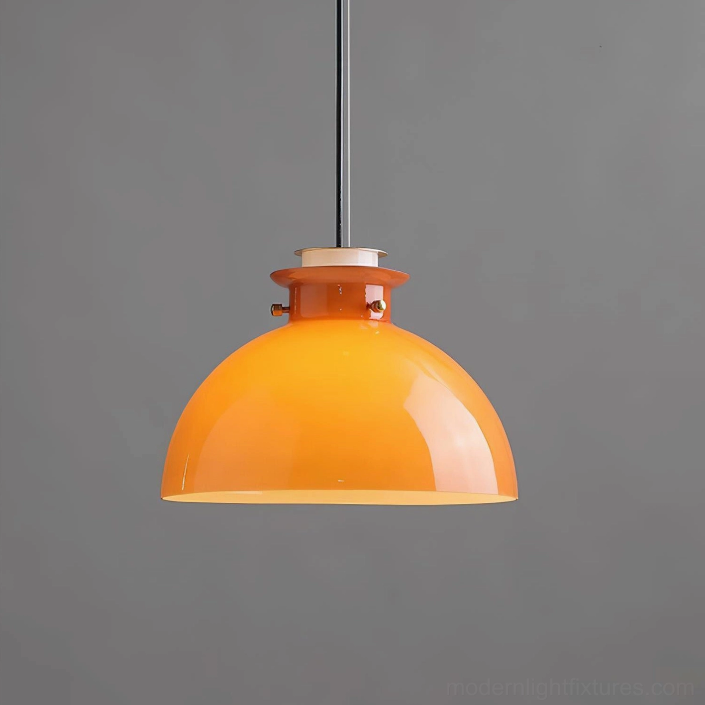 Orange dome pendant light fixture, 30cm diameter by 23cm height, modern glass lighting