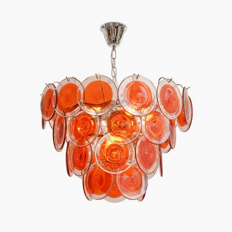 Orange glass disc pendant light 4-layer large 80cm height hand-formed artisan detail