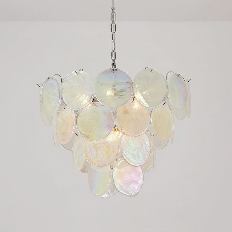 Orange glass disc pendant light 4-layer medium-tall size installation detail