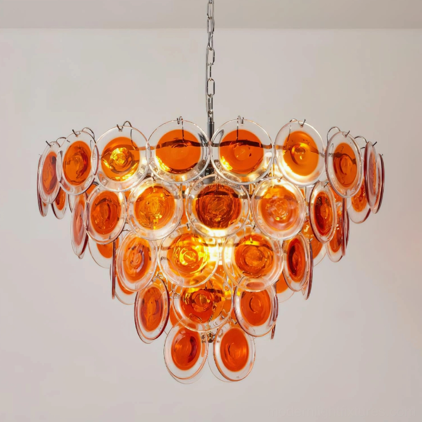 Orange glass disc chandelier 5-layer grand size large scale lighting fixture