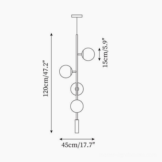 Orb chandelier technical specification drawing with dimension measurements and construction details