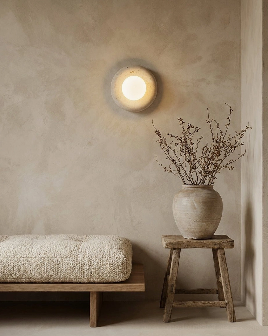 Size comparison of 7.9-inch diameter orb wall sconce next to everyday objects for scale reference
