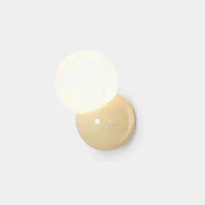 Modern orb wall sconce with dual sphere design in creamy white and frosted glass, front flat view showcasing minimalist geometric form