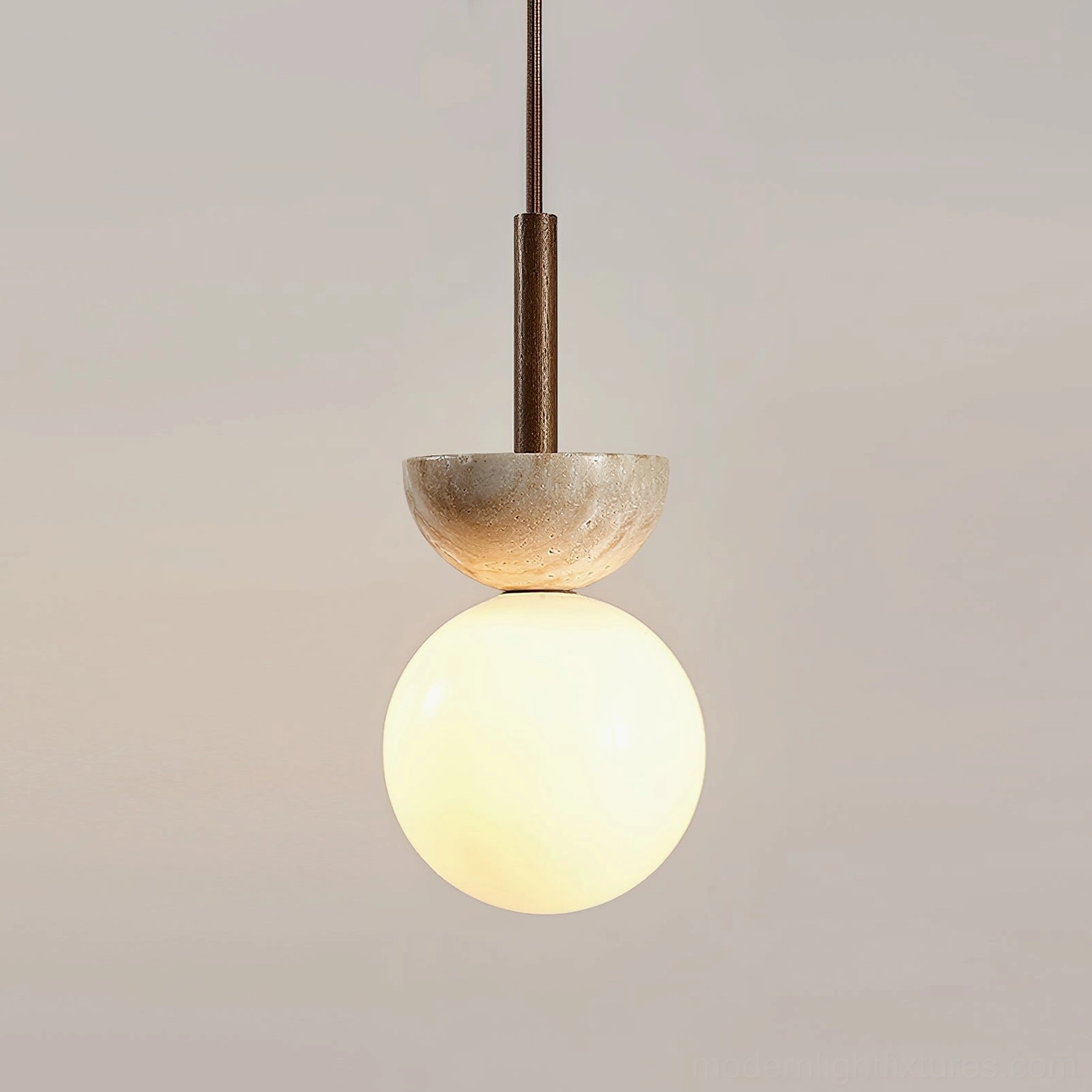 Orbis globe pendant lamp dark metal rod travertine style fixture contemporary design