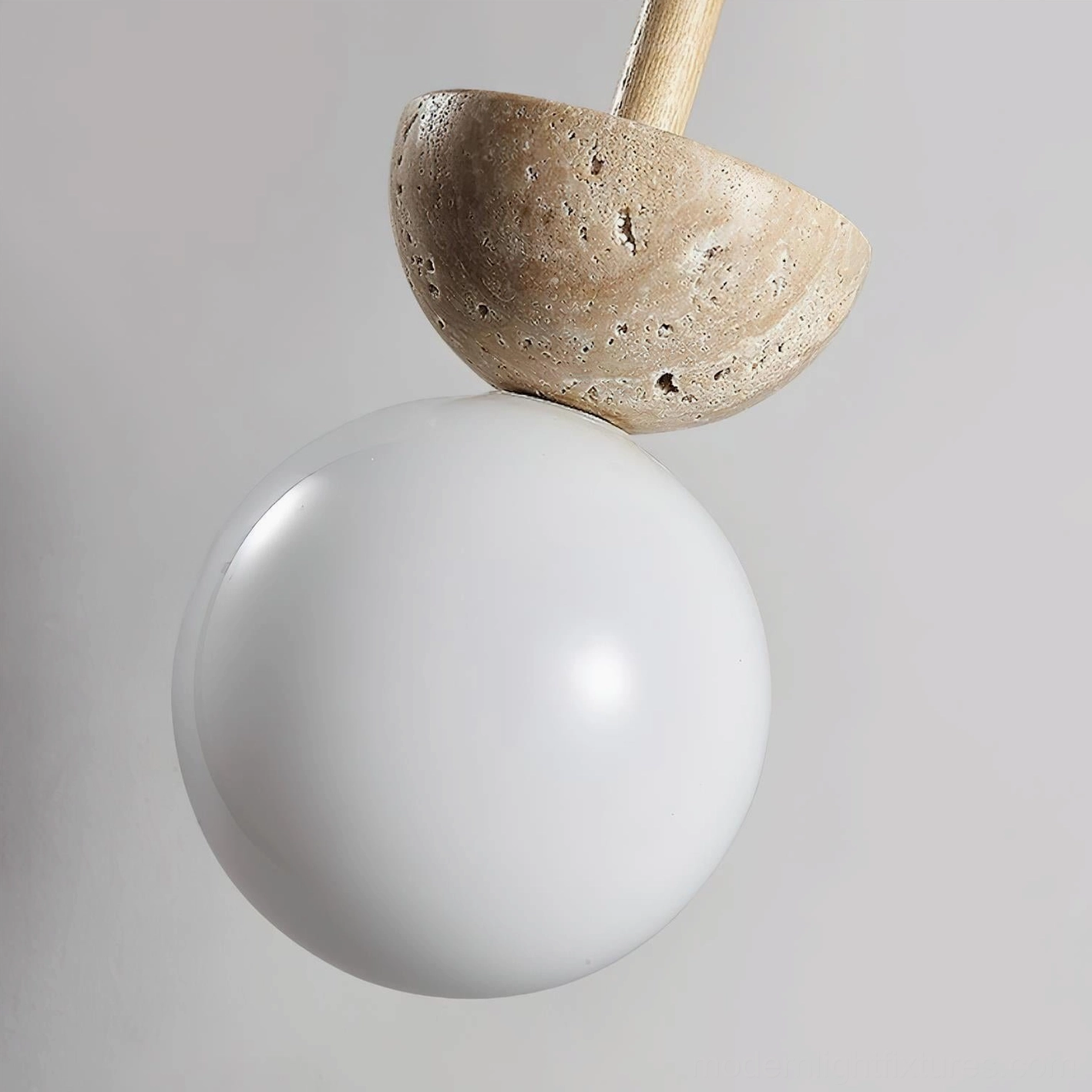 Orbis pendant light frosted glass sphere travertine stone contemporary fixture detail