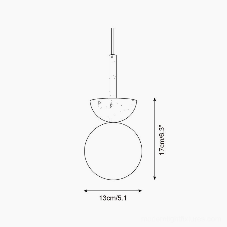 Orbis pendant lamp technical drawing dimensions 13cm diameter 17cm height specifications