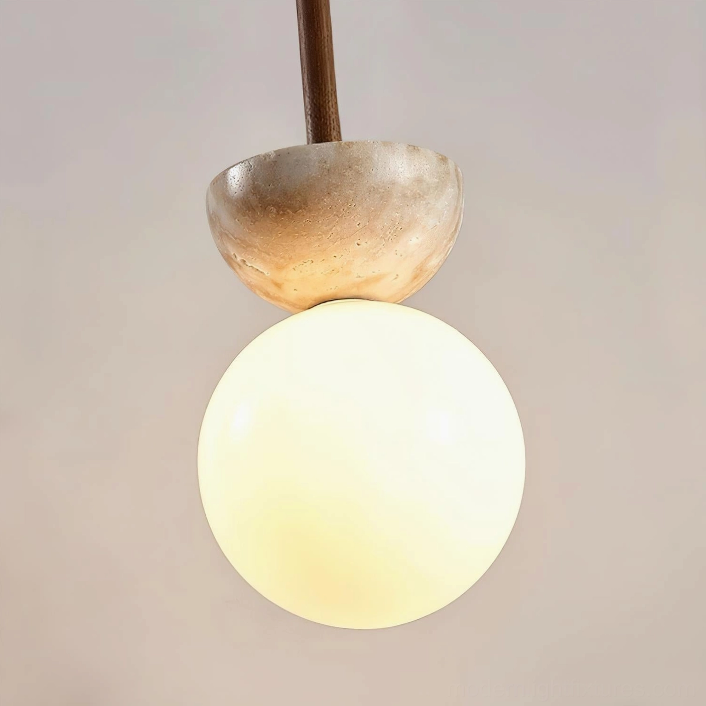 Orbis pendant lamp walnut beige color option travertine stone globe fixture