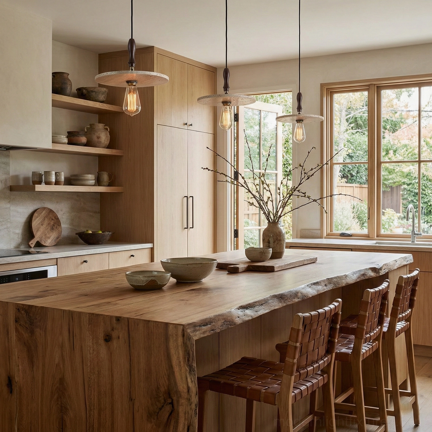 Orbiton stone disc pendant lights kitchen island farmhouse style warm rustic kitchen lighting