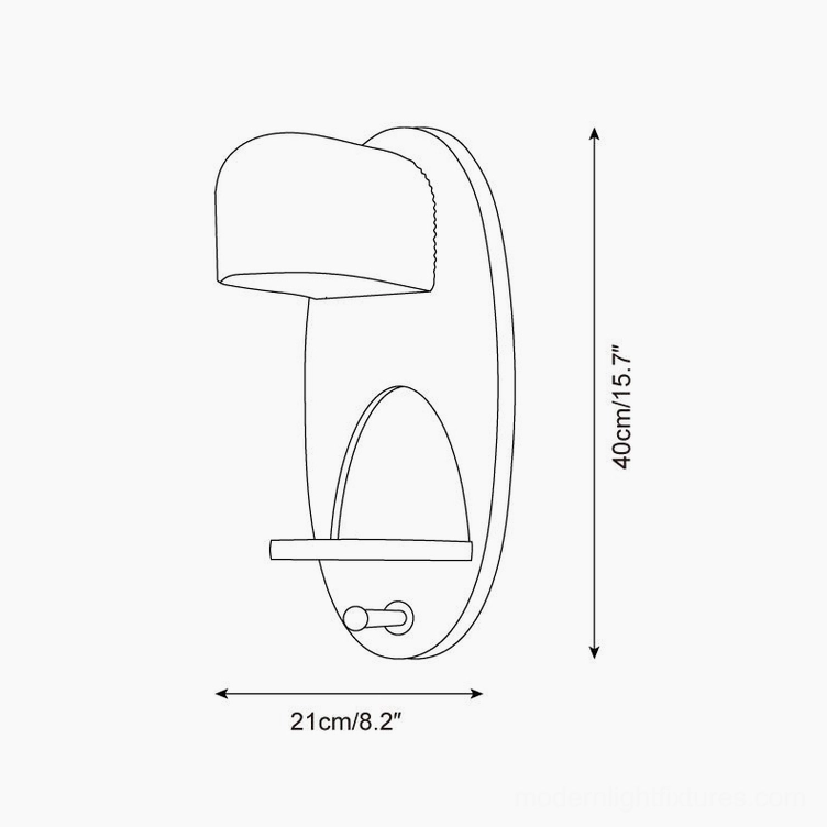 Orenso wall sconce dimensional specifications line art showing 40cm height and 21cm width measurements