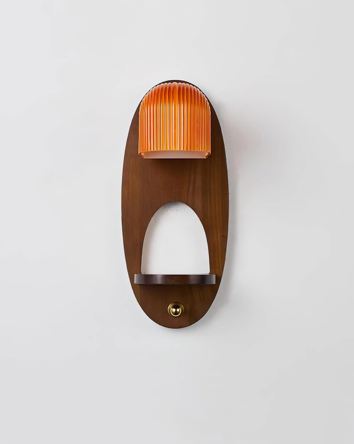Orenso wall sconce unlit ribbed amber shade emphasizing vintage glass texture and brass hardware details