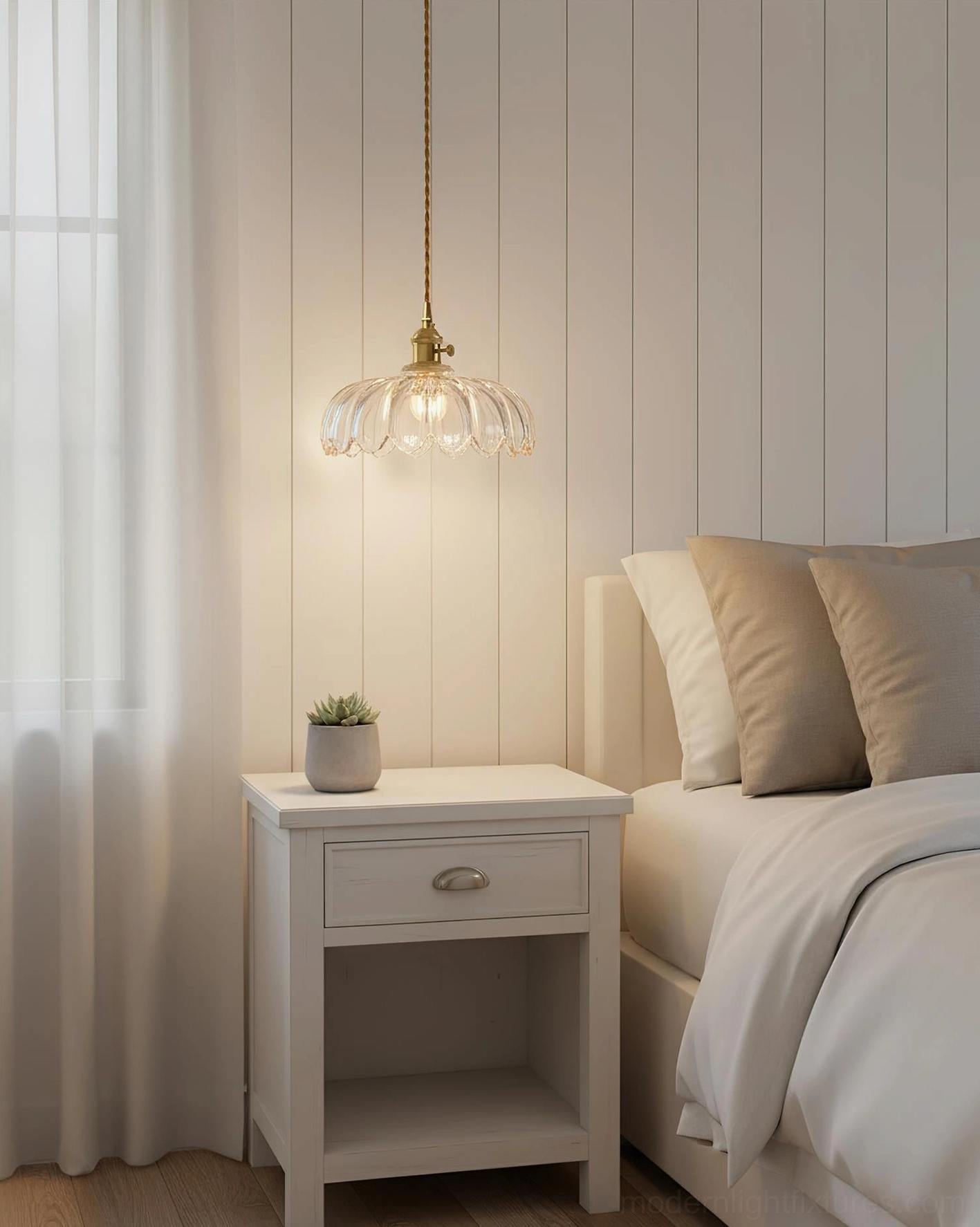 Modern glass pendant light with organic petal-shaped shade design