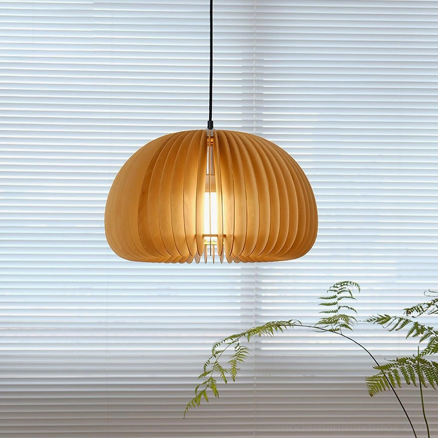 Pumpkin wood pendant light organic form contemporary minimalist living room decor