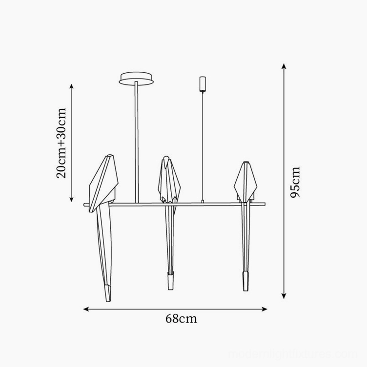 3-head origami crane chandelier orthographic technical drawing specification