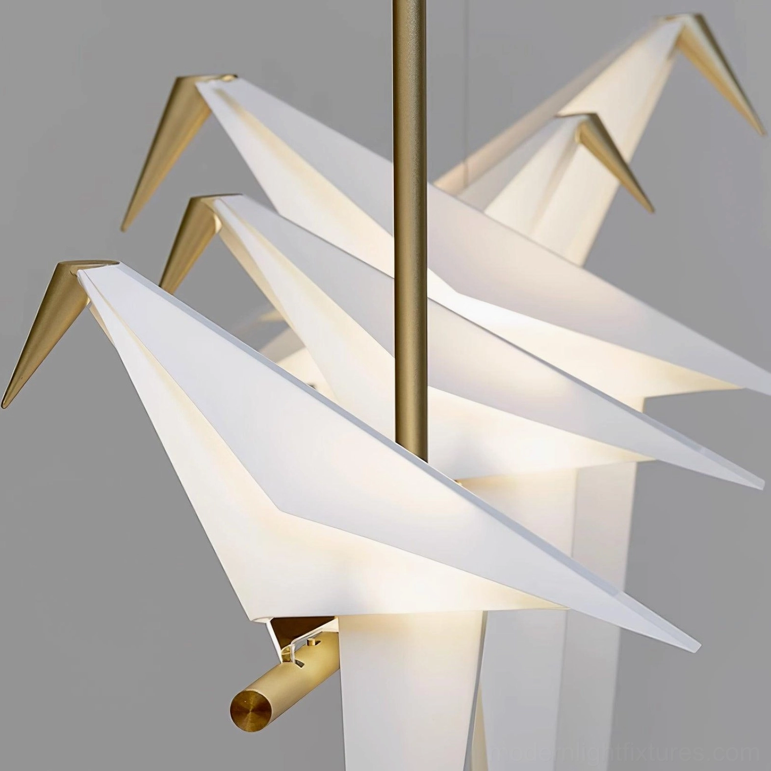 White origami crane chandelier modern minimalist interior design focal point