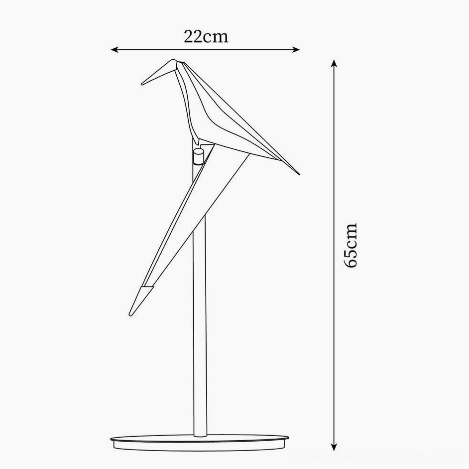 Origami crane lamp technical dimension drawing schematic 22cm width 65cm height measurements