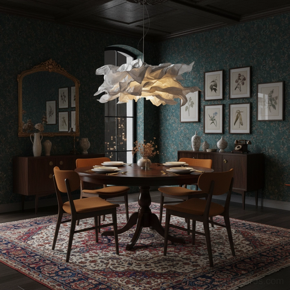 Artistic paper pendant light fixture showing origami-inspired folded paper design elements