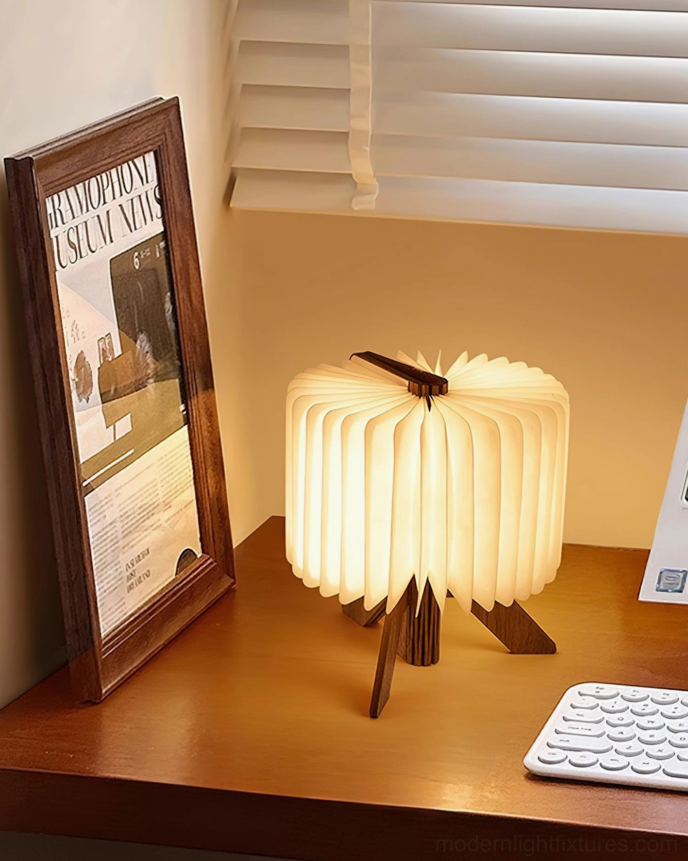 Pleated DuPont paper shade detail of origami foldable lamp showing premium material construction