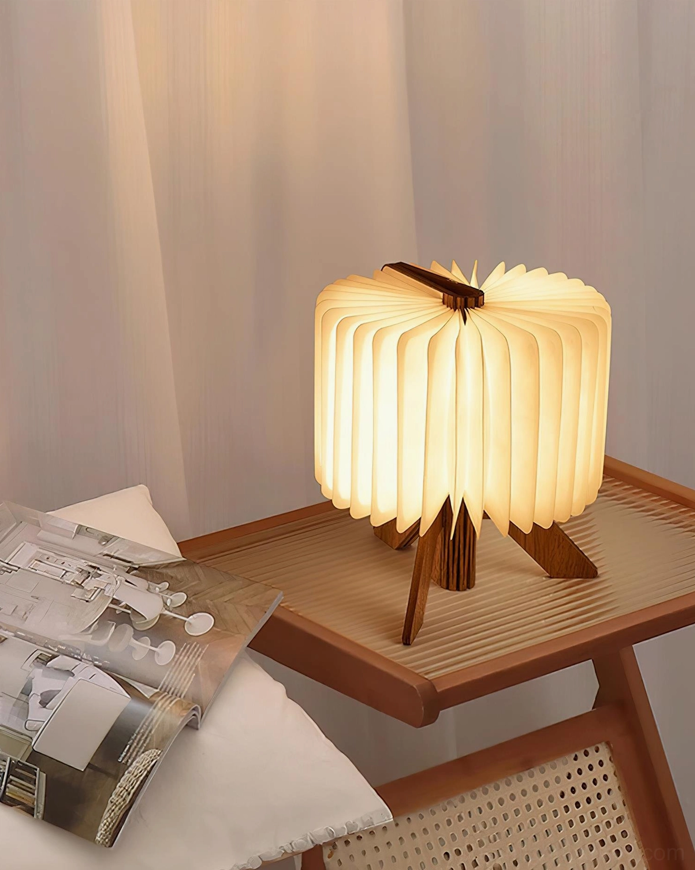 Geometric origami folding lamp structure showing Japanese design inspiration and minimalist aesthetic