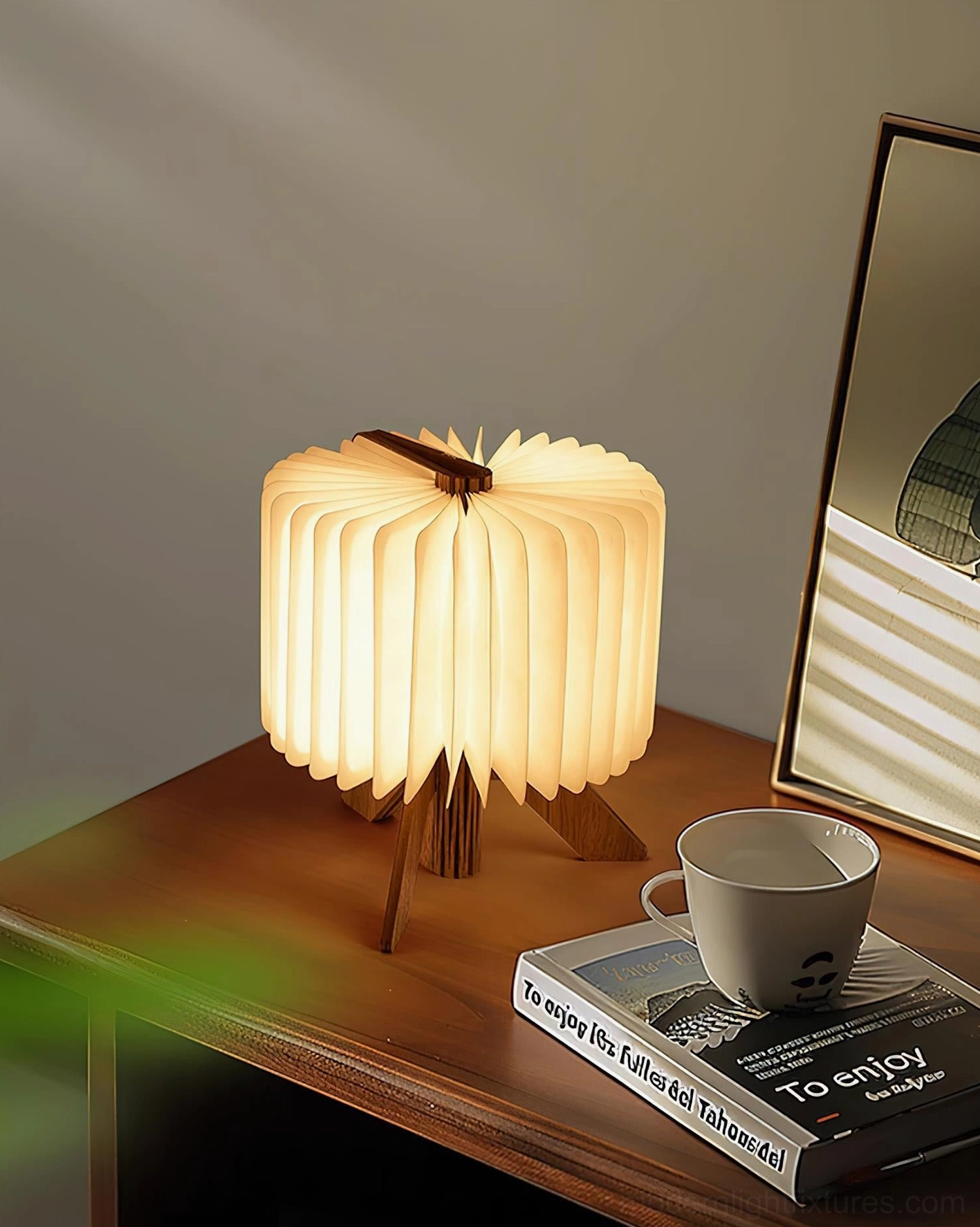 Origami wood table lamp with 50000 hour LED lifespan technology, reliable modern home lighting solution