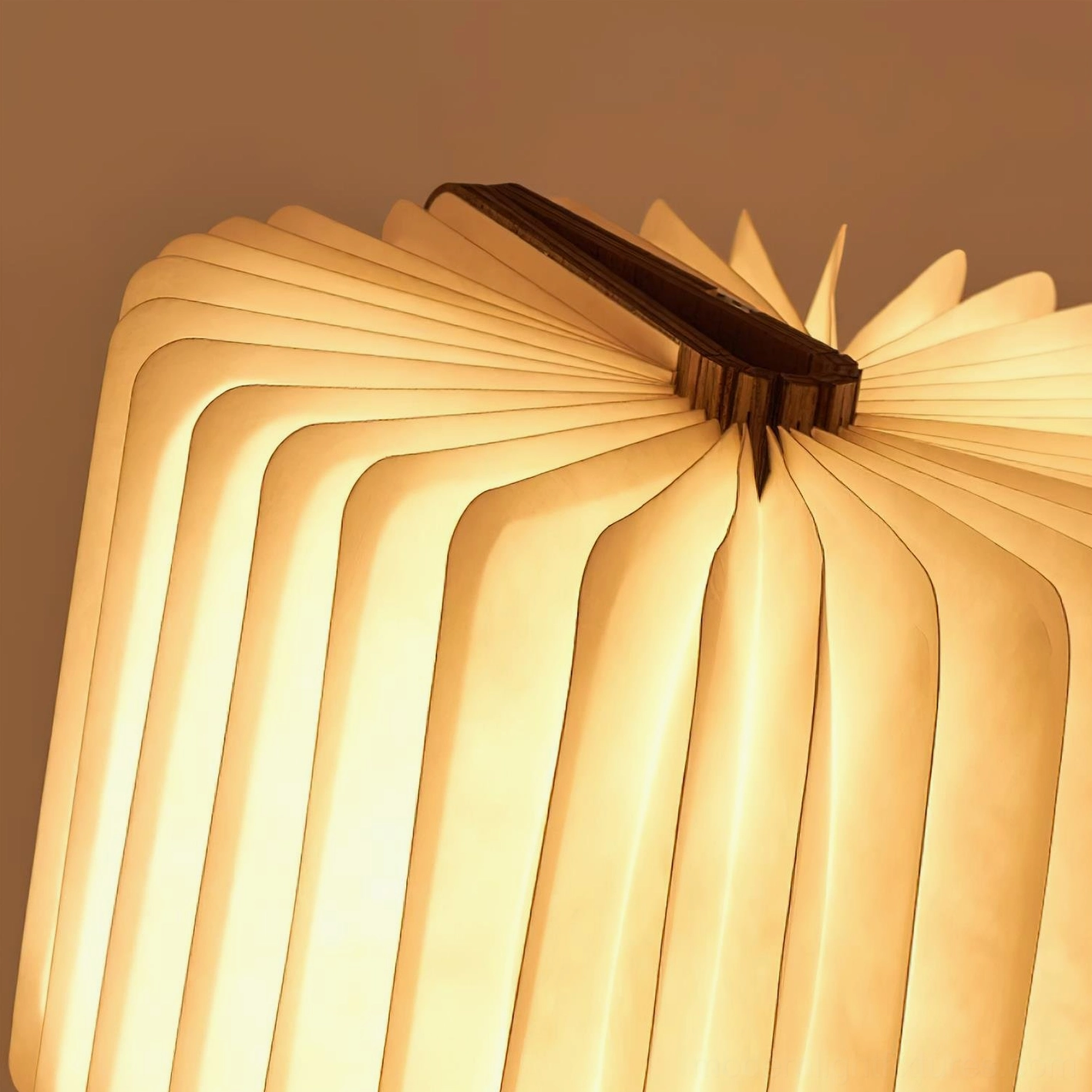 Solid wood construction of origami folding lamp with natural walnut or white finish options