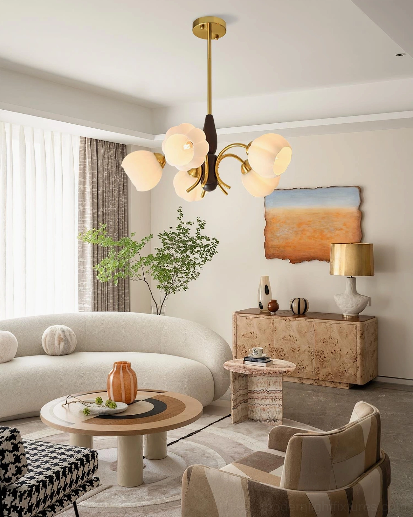 Vintage Orillia chandelier installation angle showing adjustable hanging rod and E14 socket compatibility