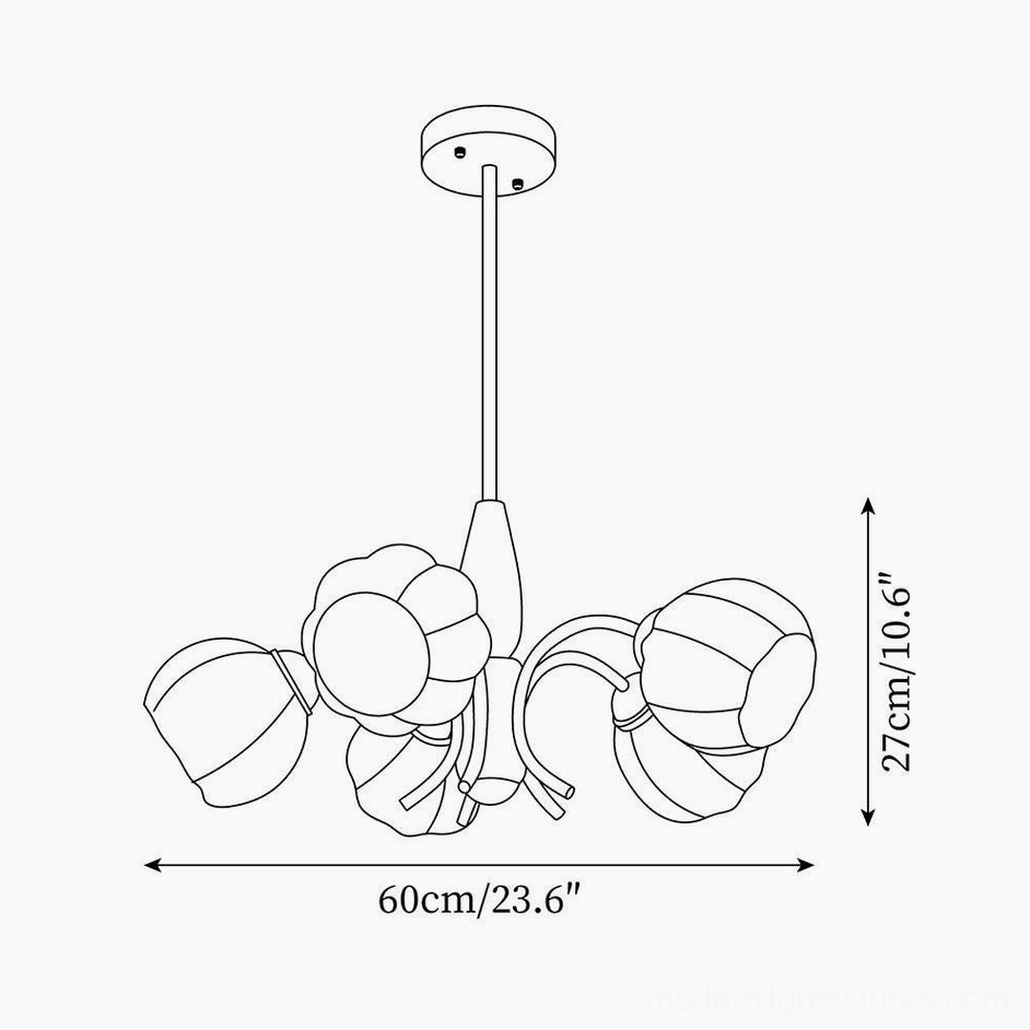 Orillia five-light flower chandelier technical dimension diagram with 60cm width and 27cm height specifications