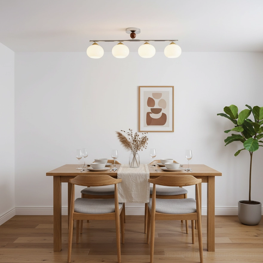 Orley 4-light ceiling fixture with glass shades providing even ambient illumination in bedroom space