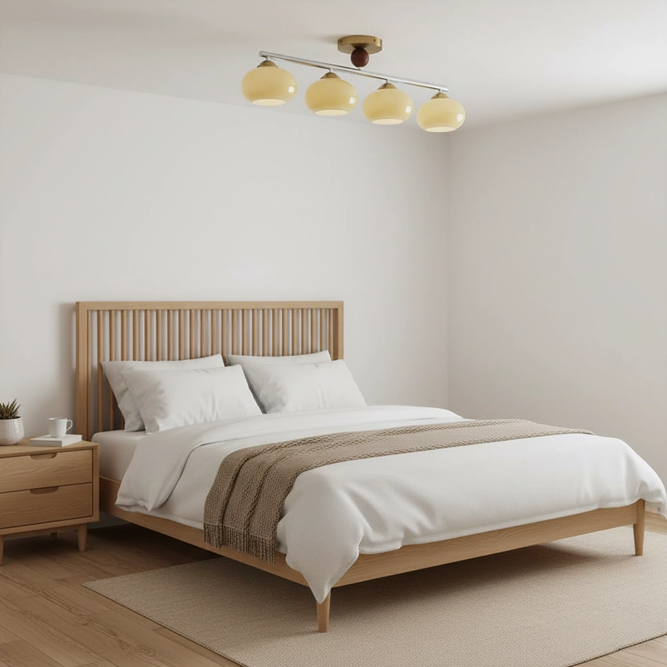 Orley 4-globe linear ceiling light fixture in neutral modern interior design setting