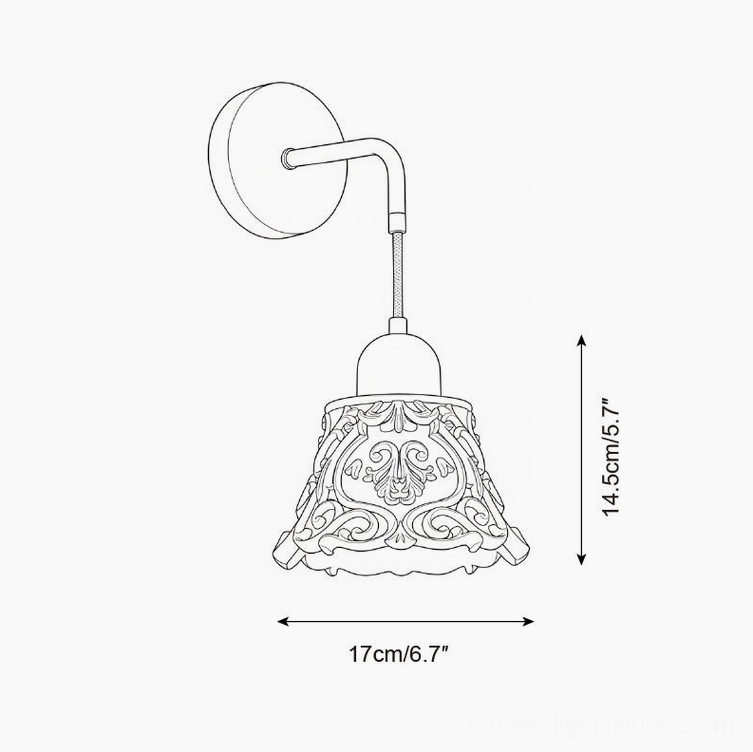 Ornella Model A wall sconce technical drawing, specifications showing 17cm width and 14.5cm height dimensions