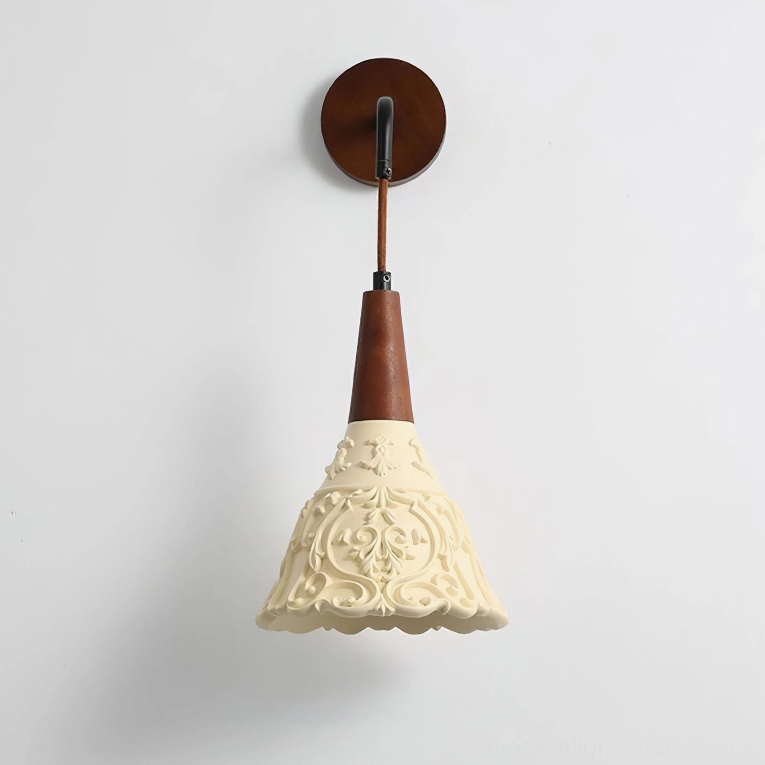 Ornella Model C tall wall sconce, larger statement piece with extended carved resin shade for prominent wall spaces