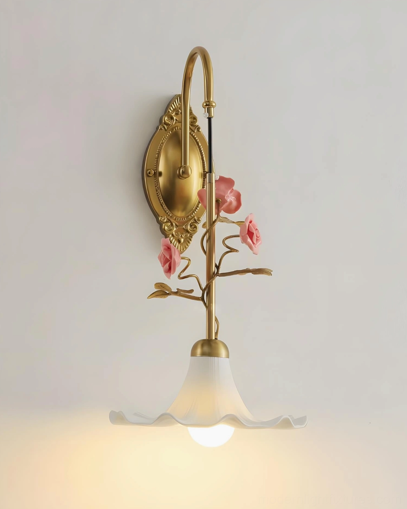 Ornella floral wall lamp front view warm light creating intimate ambient atmosphere