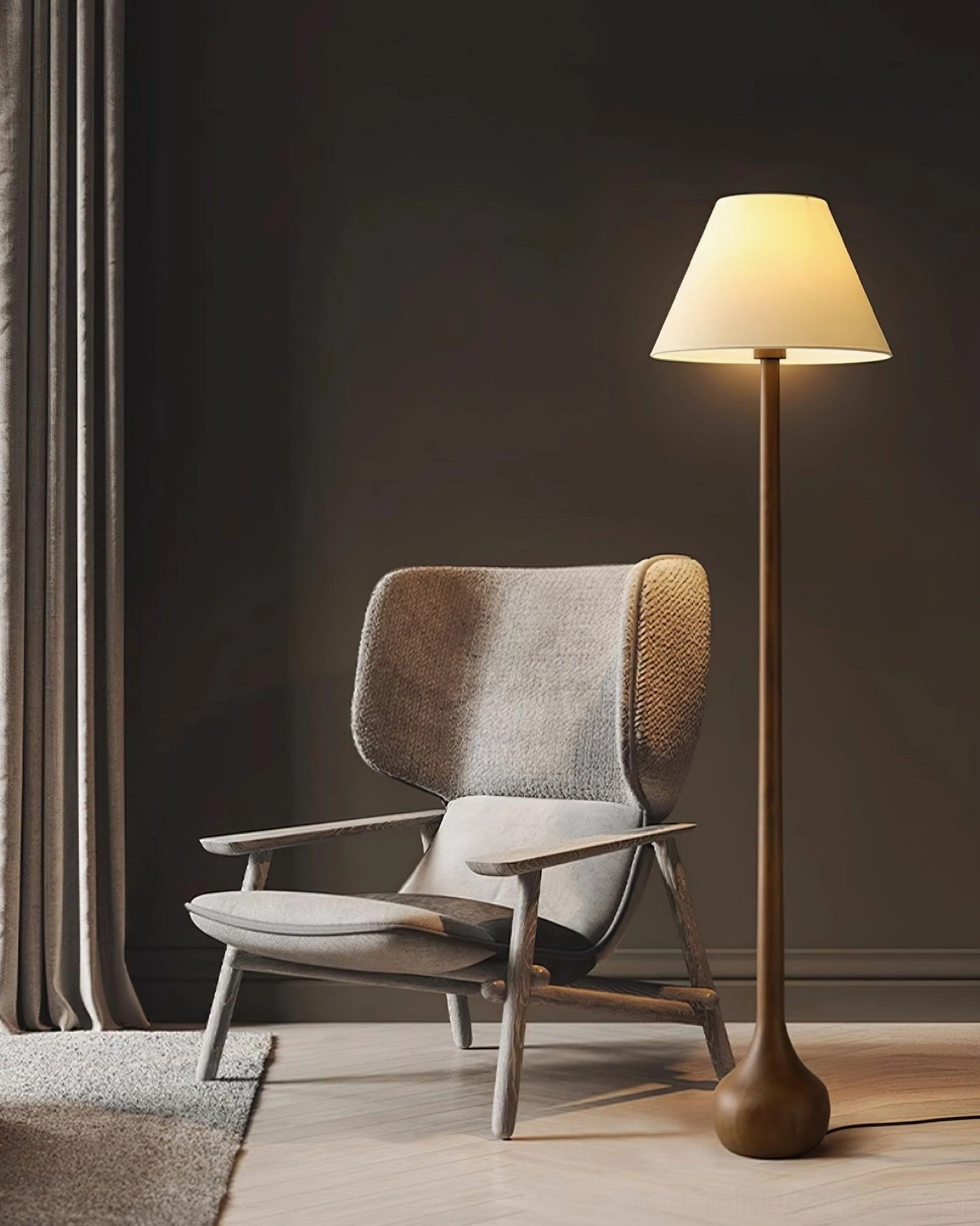 Osaka contemporary floor lamp fabric shade detail and warm ambient light diffusion