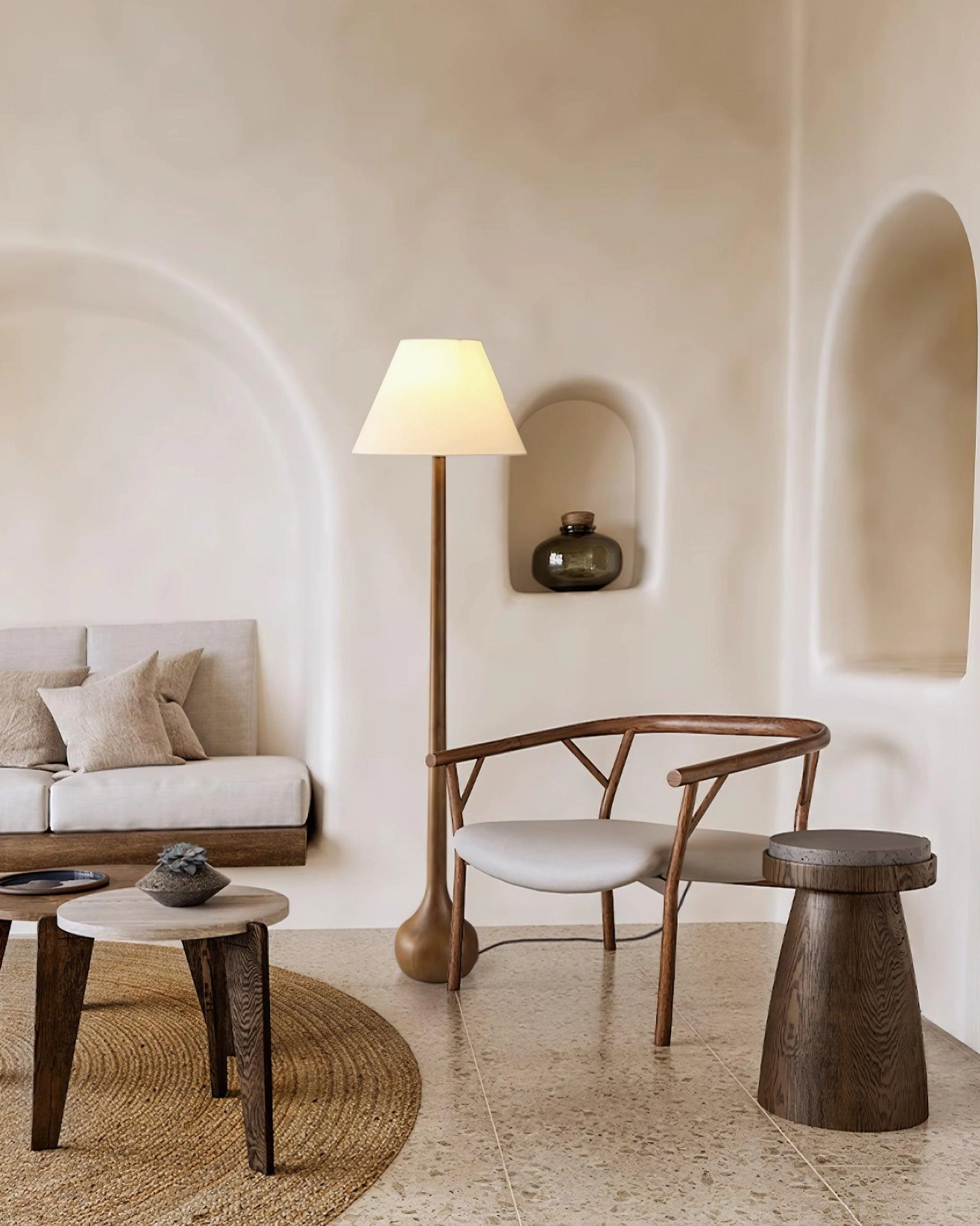 Osaka handcrafted floor lamp in contemporary bedroom interior with warm lighting ambiance