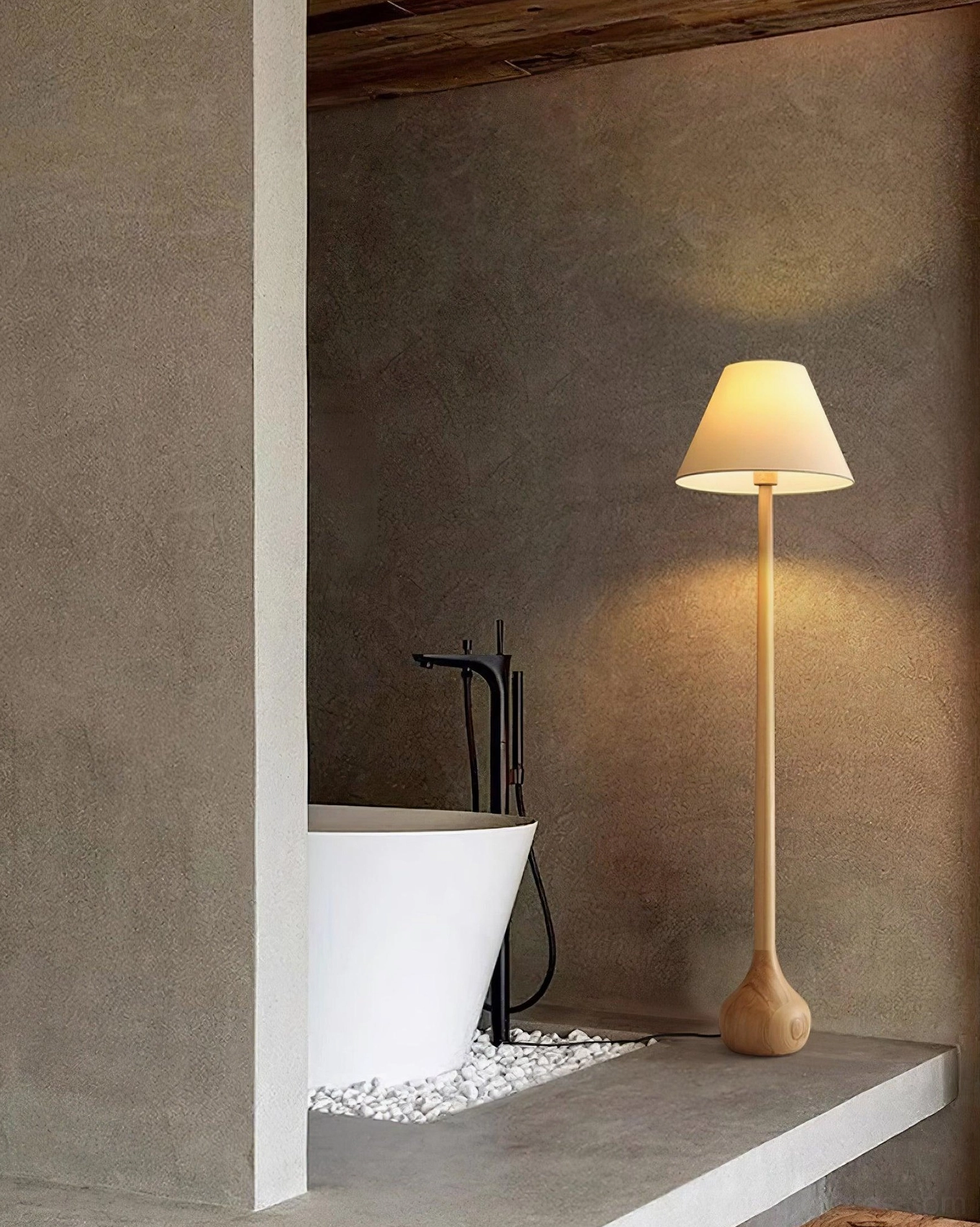 Osaka wood standing lamp stable spherical base design with solid wood construction detail