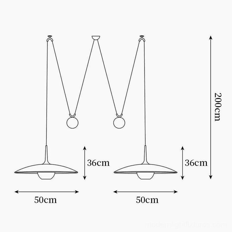 Dual Oscar pendant lights technical drawing showing double M-shaped configuration with matching specifications
