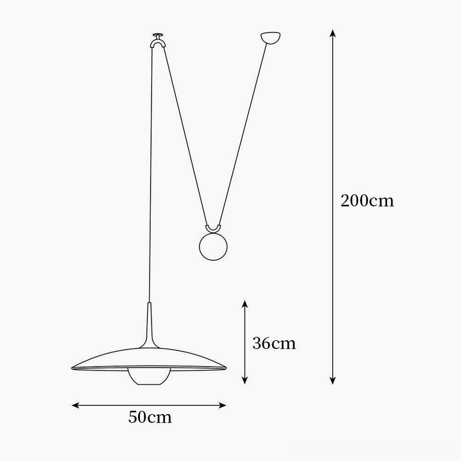 Oscar pendant light technical specification drawing showing 50cm diameter and 36cm height dimensions with suspension measurements