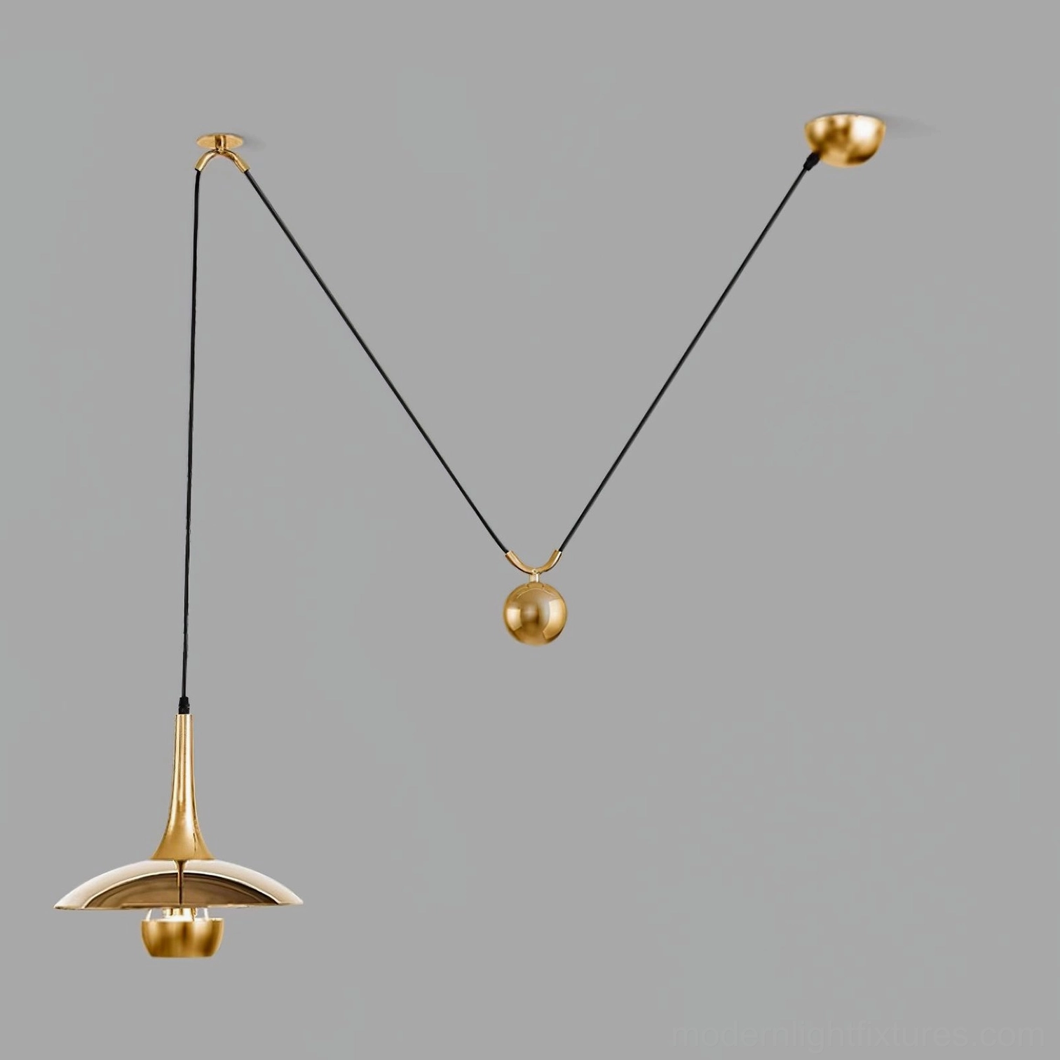 Single Oscar pendant light gold finish available in multiple sizes for contemporary interior design applications