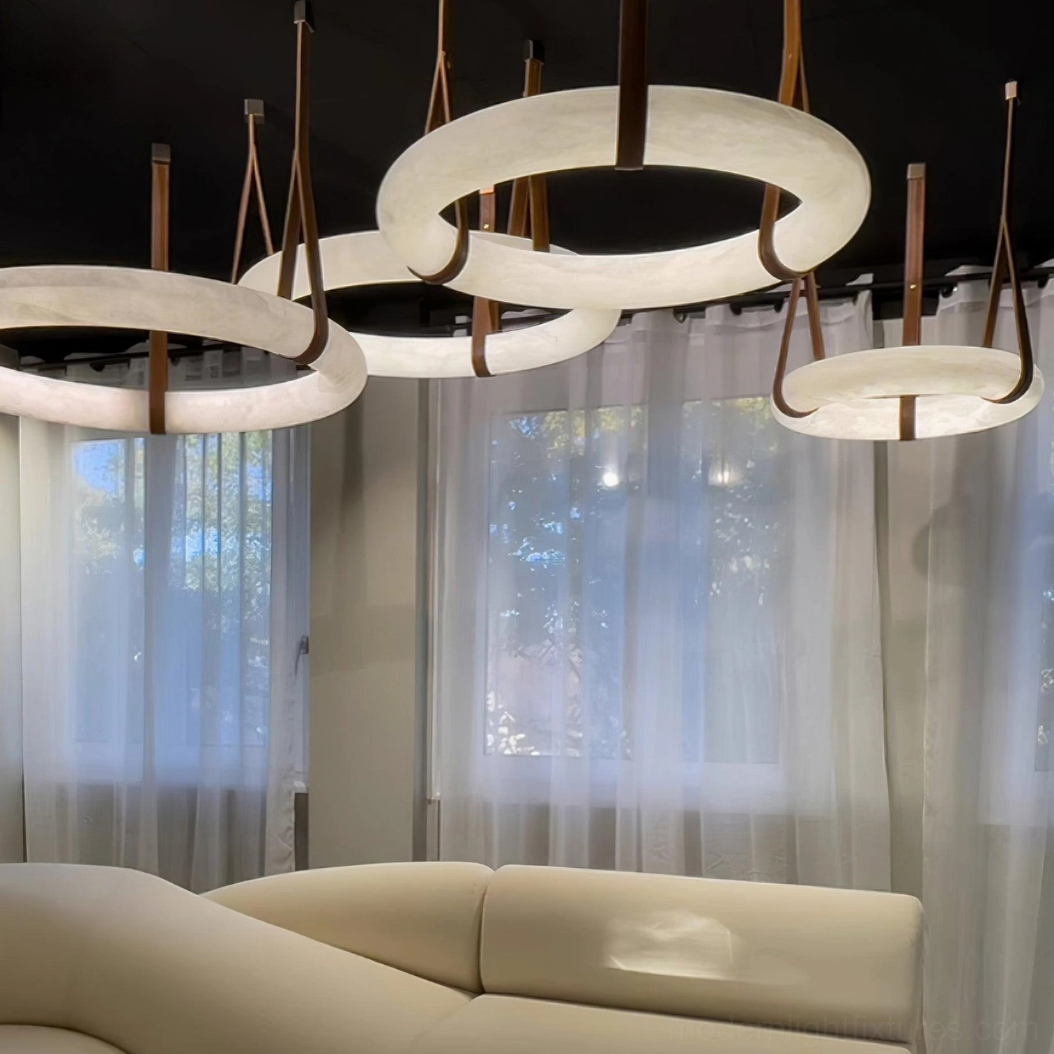 Oslo pendant light with cool white LED showing bright professional lighting application in contemporary office or retail space
