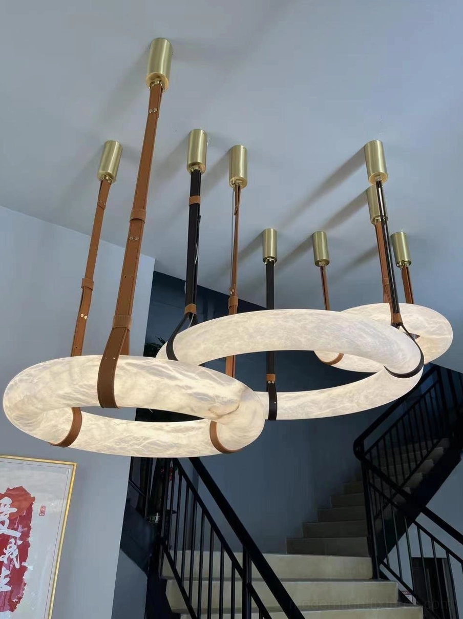 Modern living room with Oslo alabaster pendant light providing focal point above seating area in contemporary home