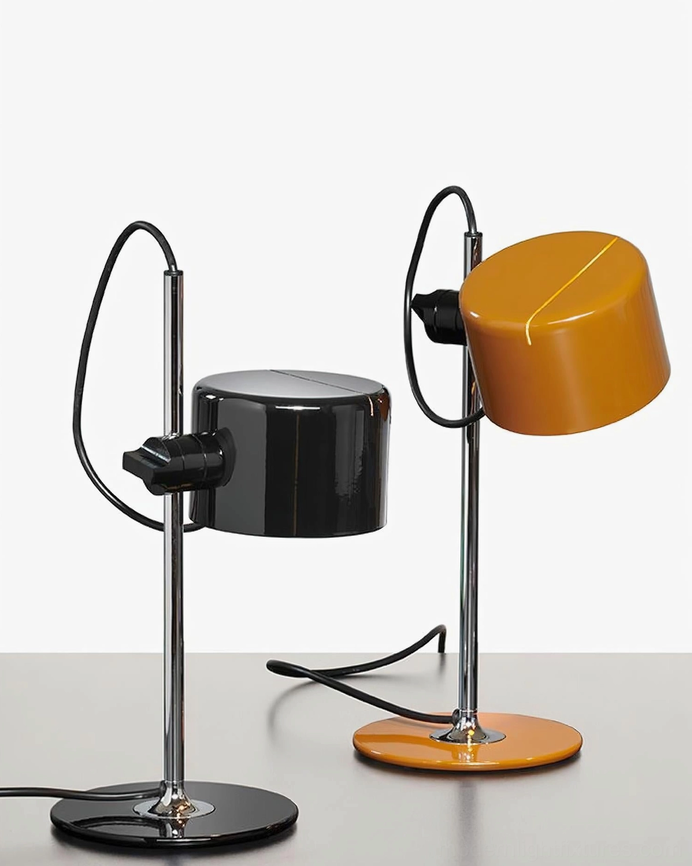 Pair of adjustable metro spot table lamps black and amber yellow - modern contemporary lighting duo