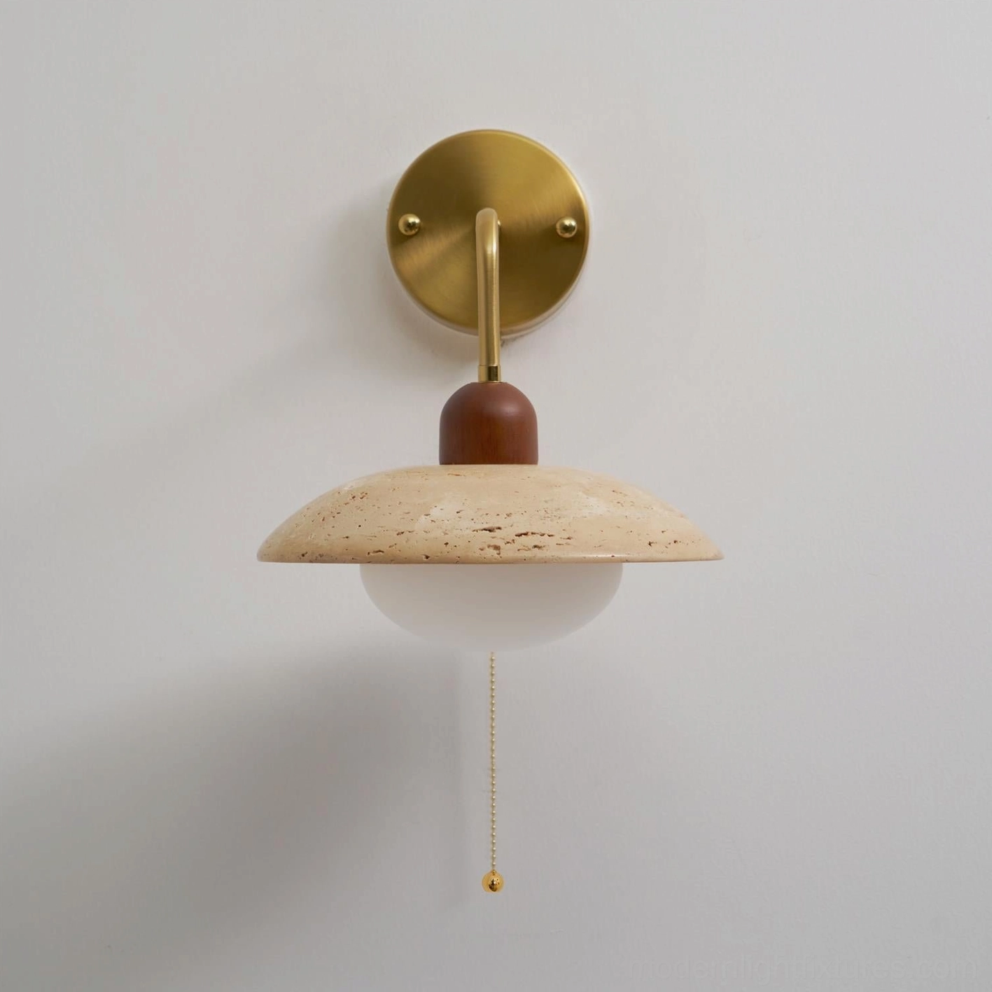 Modern travertine wall sconce paired installation in contemporary home design interior space