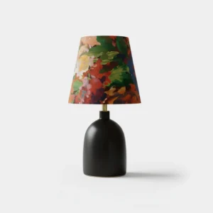 Palette Dream artistic table lamp with black ceramic base and watercolor floral patterned fabric shade