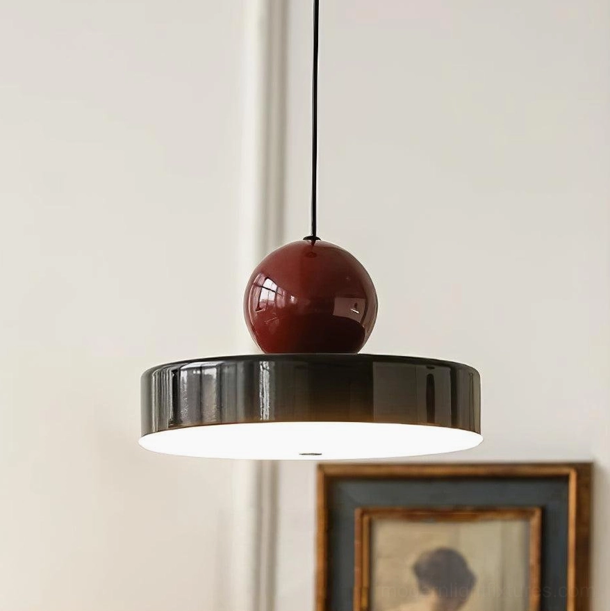 Pallade modern pendant light with red and black color variant, geometric design