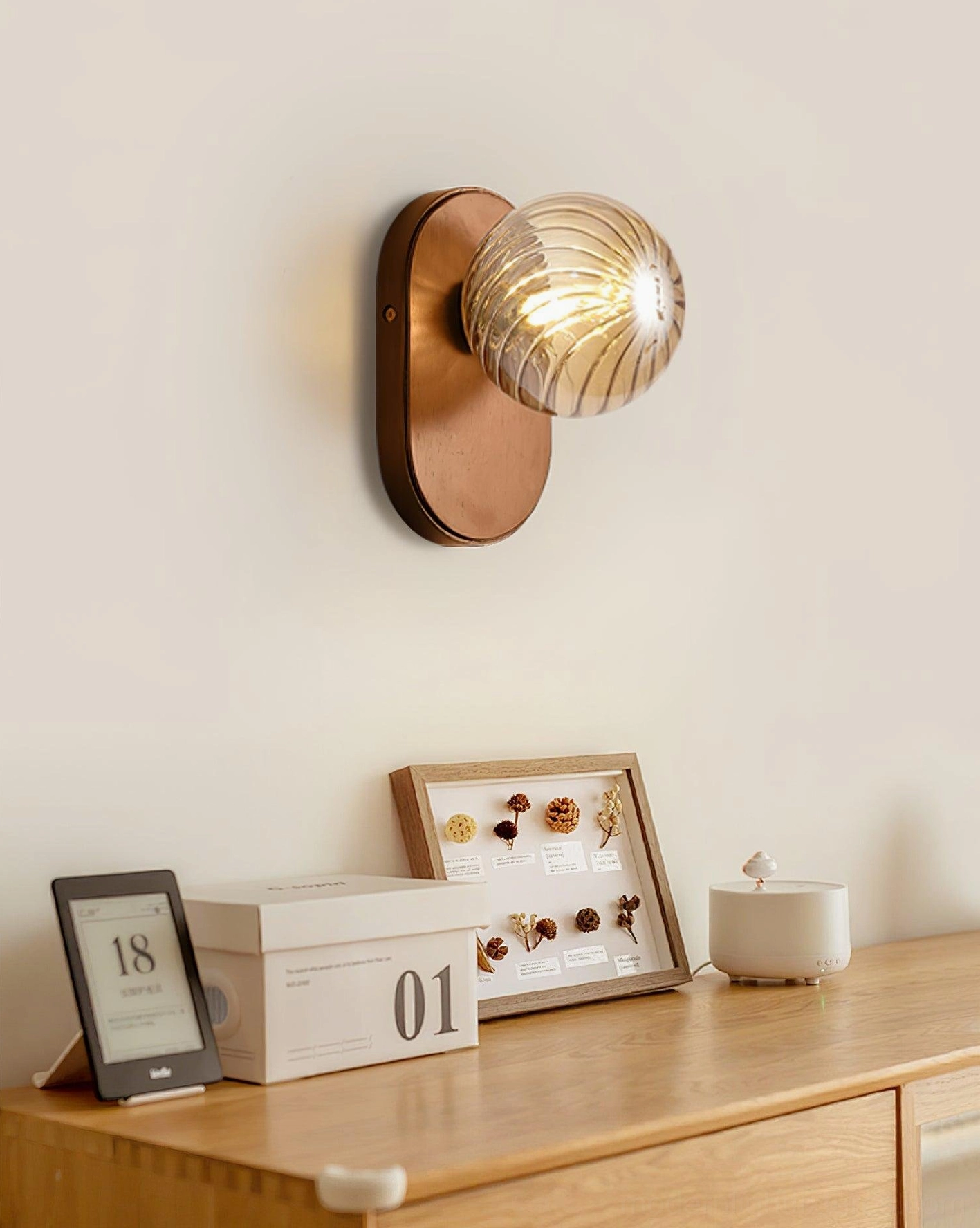 Paola ribbed glass orb wall lamp color options walnut and amber available variants