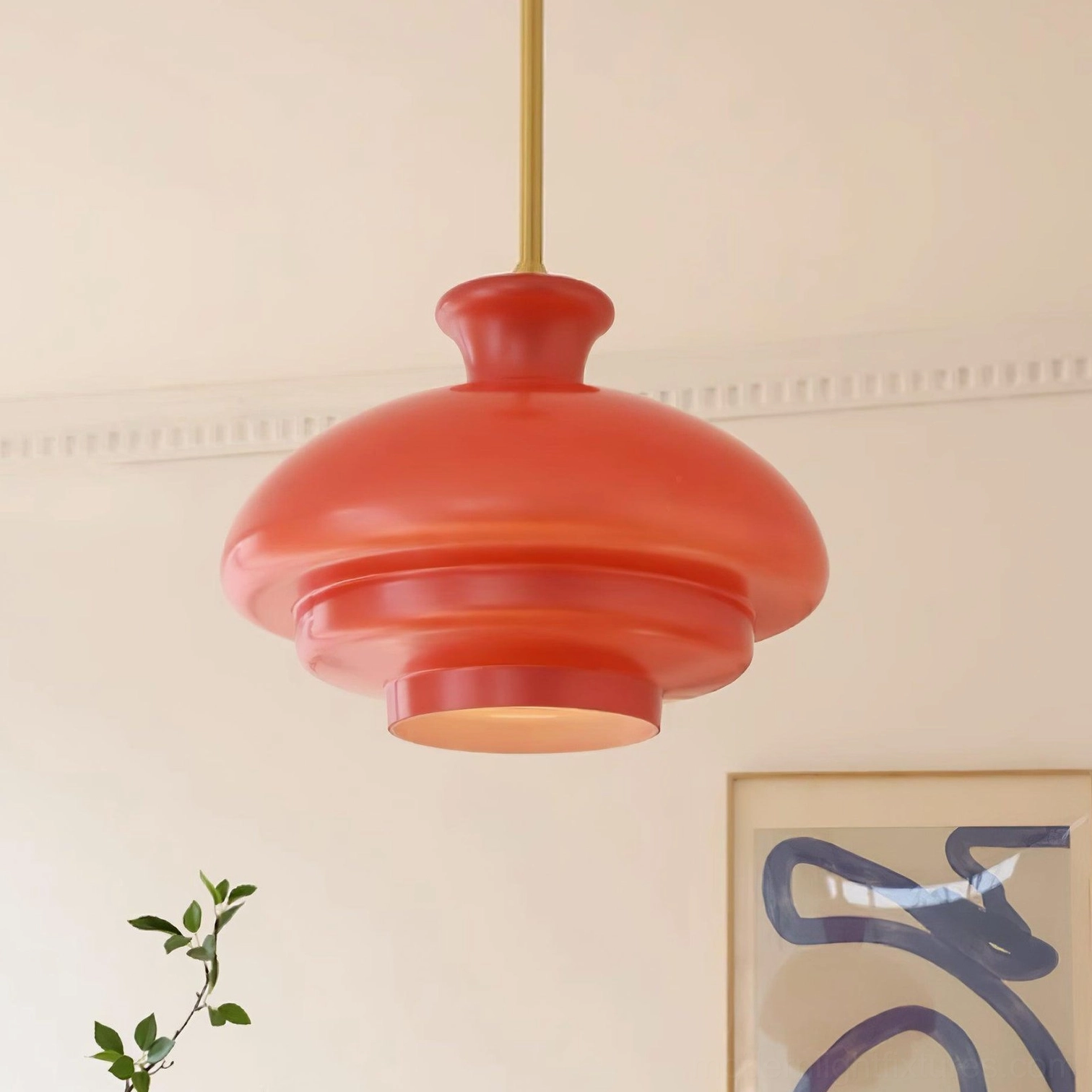 Paolina tiered glass pendant light in multiple color options displayed together, beige yellow and red comparison view