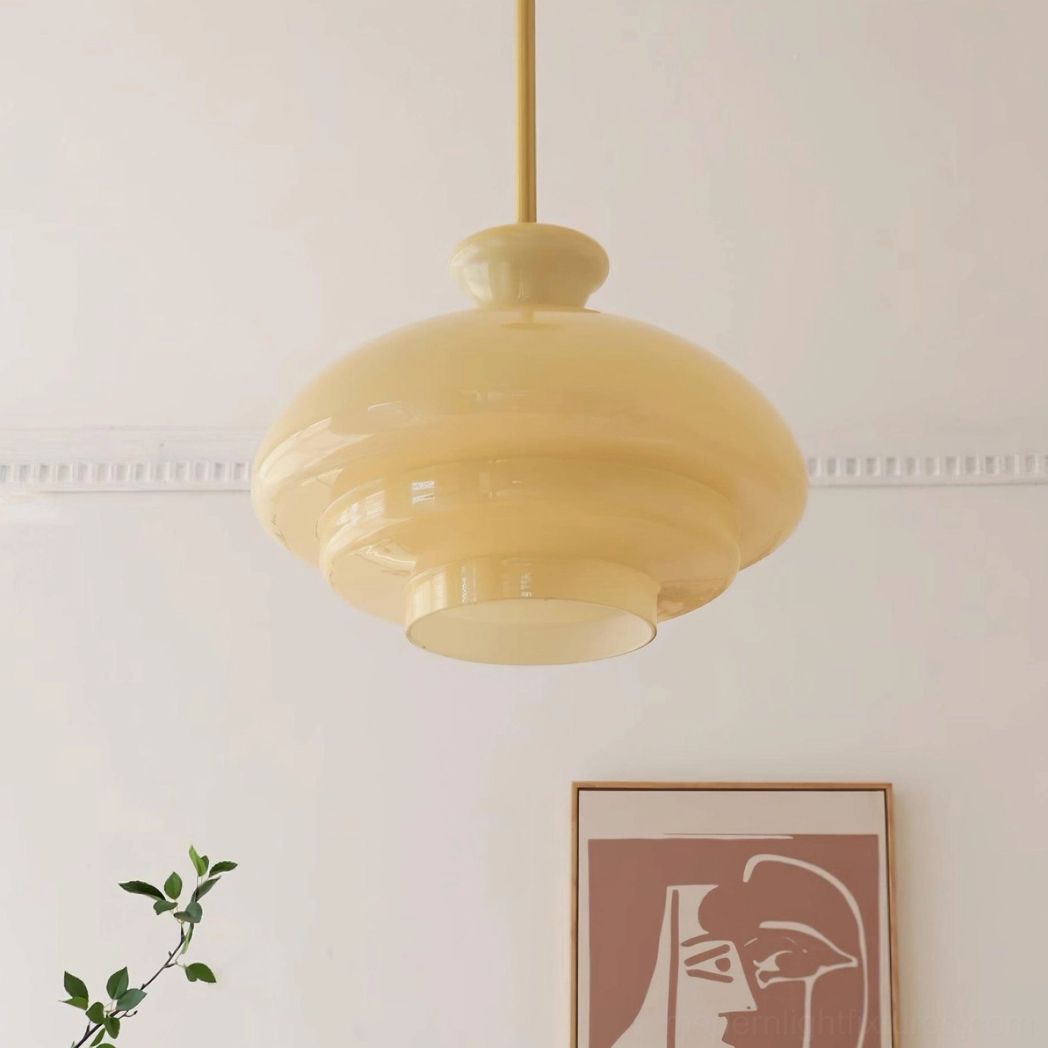 Close-up detail view of Paolina tiered glass pendant light showing frosted glass texture and curved layered dome construction