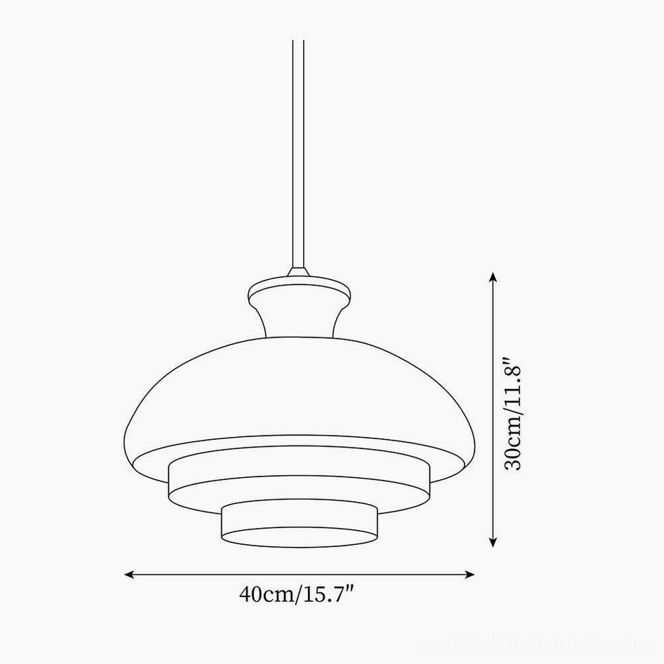 Paolina tiered glass pendant light technical schematic and dimensions, flat 2D outline showing 40cm diameter and 30cm height
