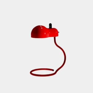 Paolo articulated metal table lamp with glossy red finish side view showcasing retro automotive-inspired ventilation slits design