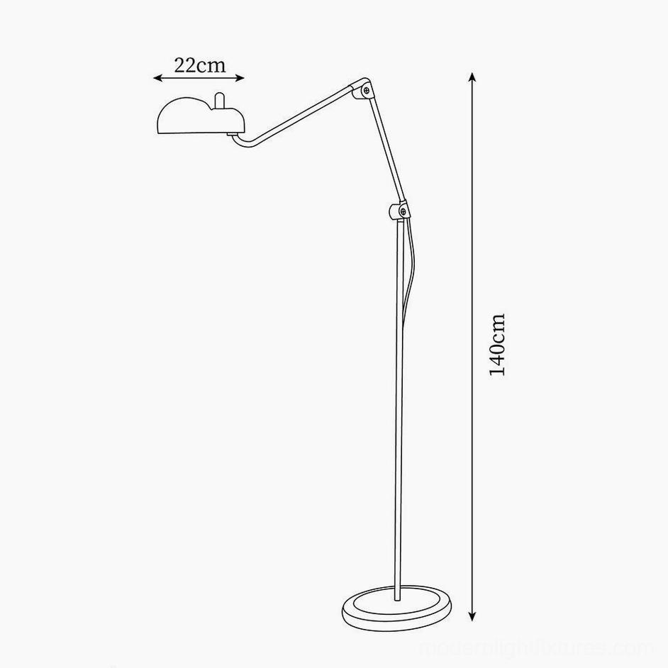 Paolo articulated floor lamp technical schematic with orthographic dimensions showing 140cm height and 22cm base diameter