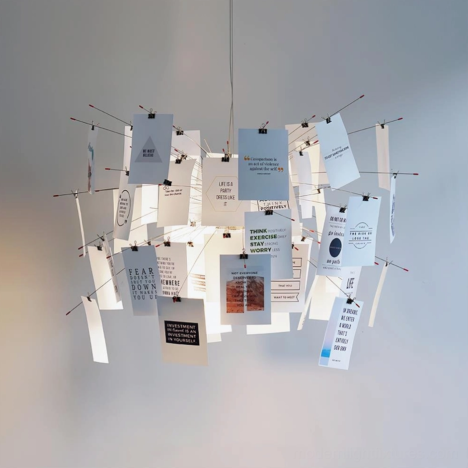 Artistic paper pendant light showing childlike theme with playful vibrant illustrations and botanical designs